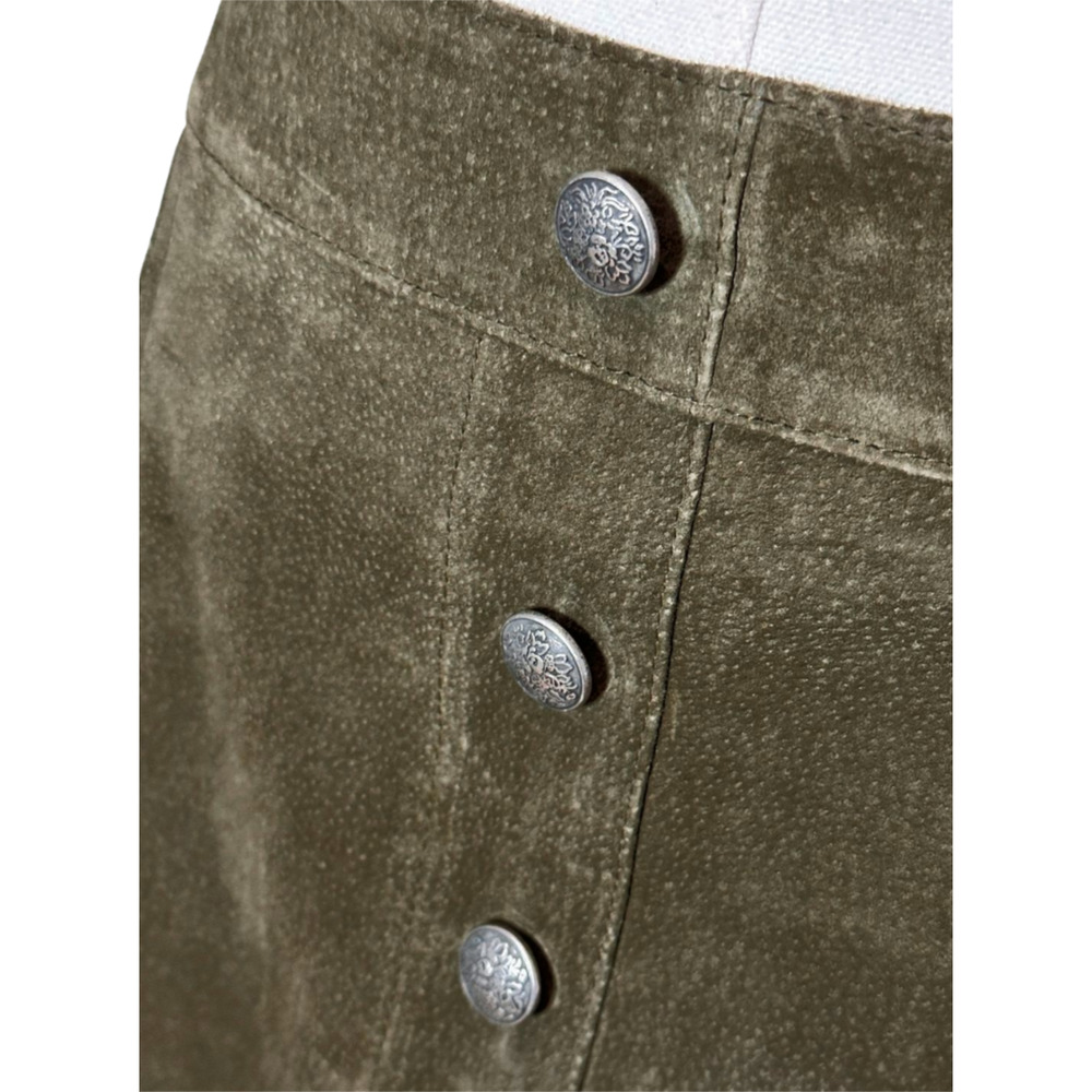 Gianni Bini Suede Olive Green Mini Skirt Front Button Detail Back Zip Large - Picture 2 of 7